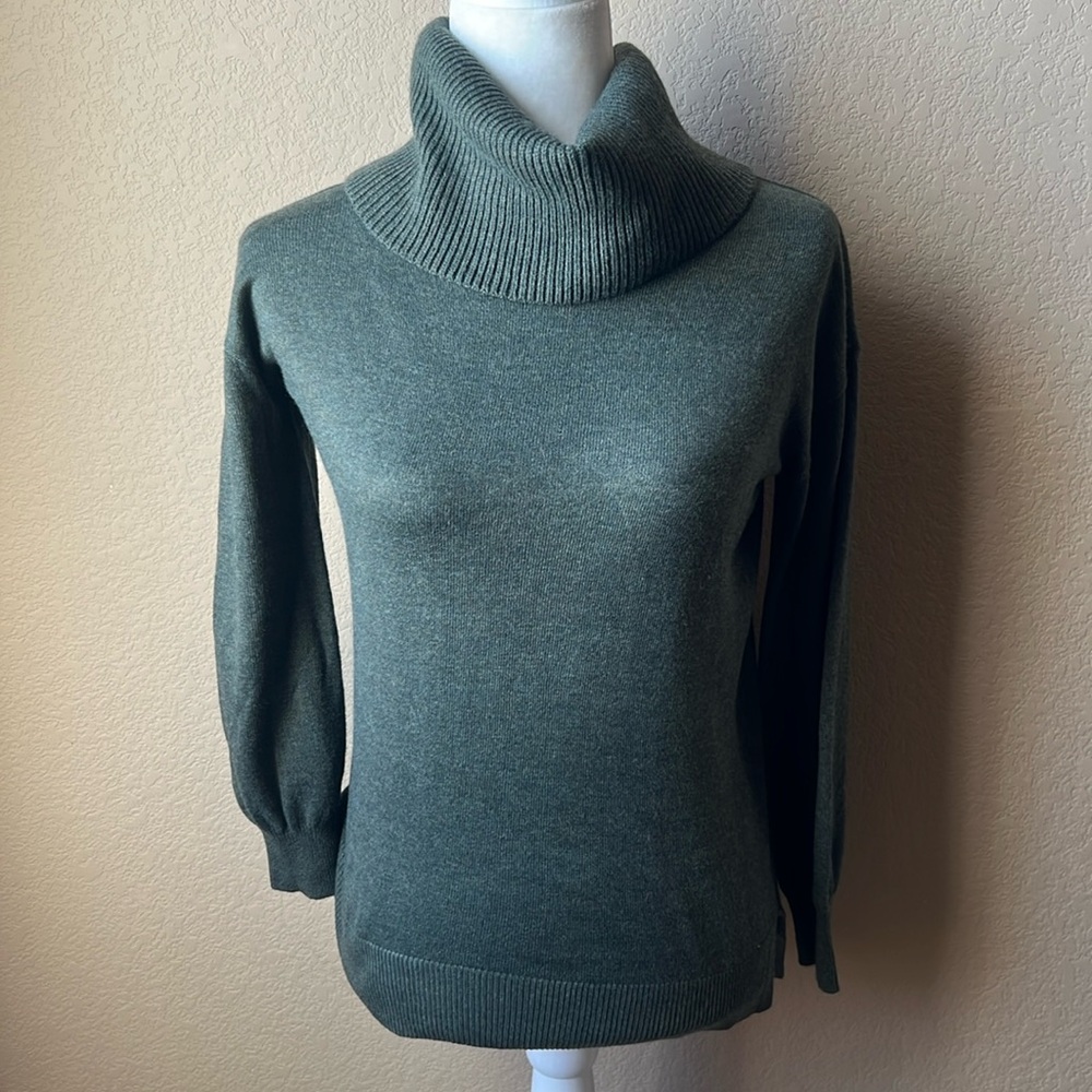 Loft green cowl neck tunic sweater, size small petite